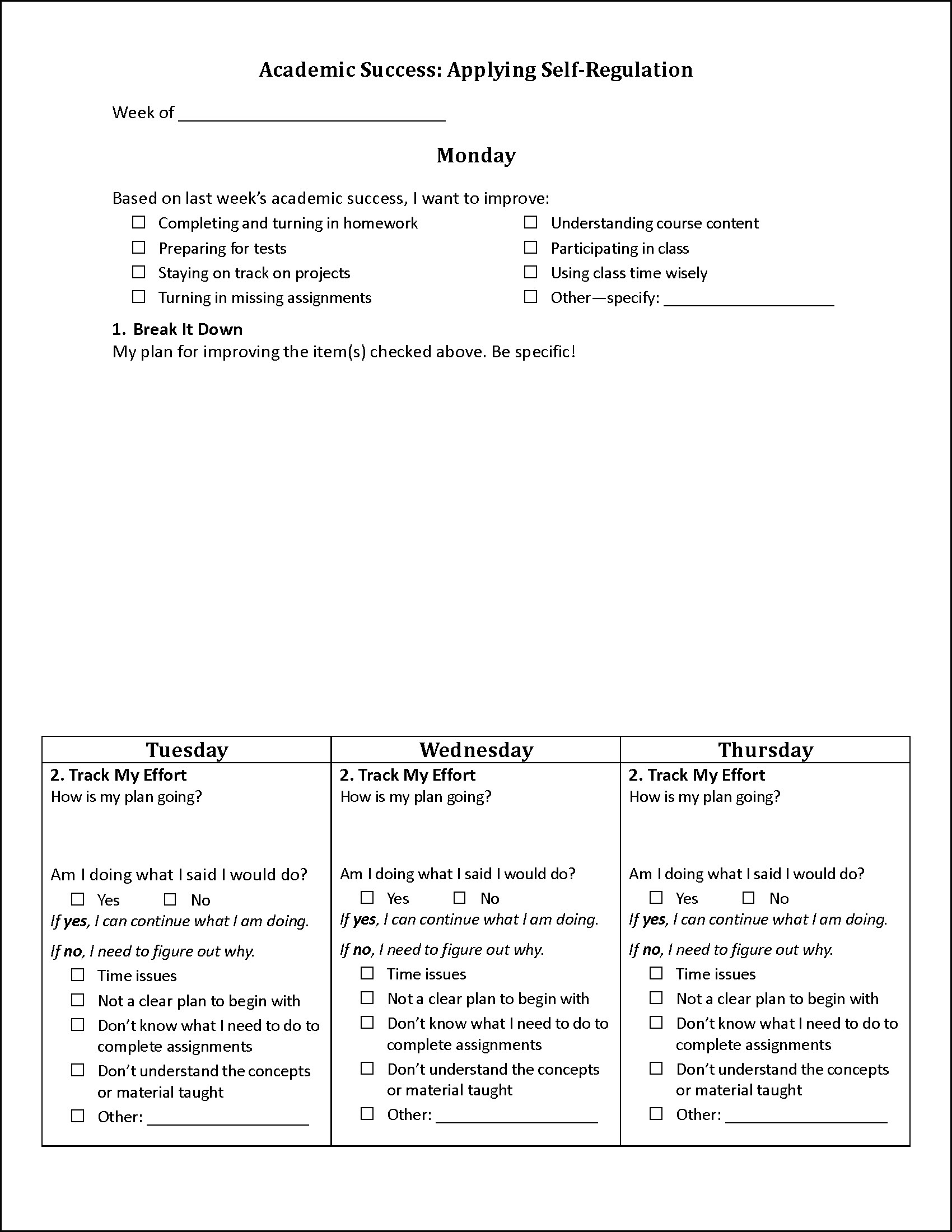 Self-Regulation Lessons [Intermediate]: Materials